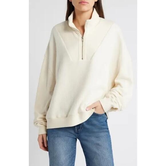 The Great Sweatshirt 0 / XS Women's Cream White Fleece Pullover Collared Sherpa - Picture 1 of 12